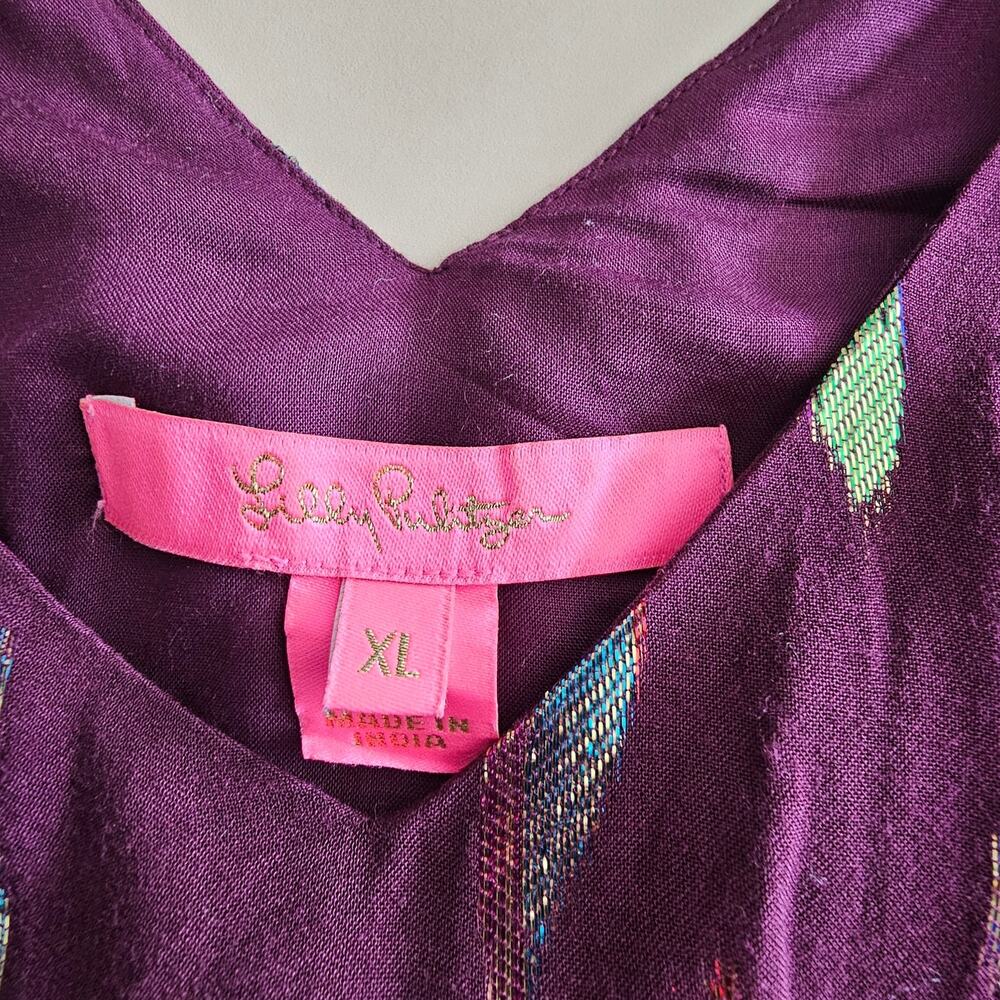Lilly Pulitzer Florin Sleeveless Cherry Ganache Metallic Feathers Tank Top XL - Picture 8 of 8